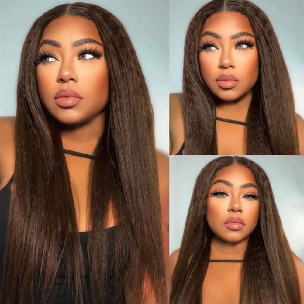 Suhkrpt 22 24 26 Inch Color 4 Bundle Dark Brown Yaki Straight Human Hair