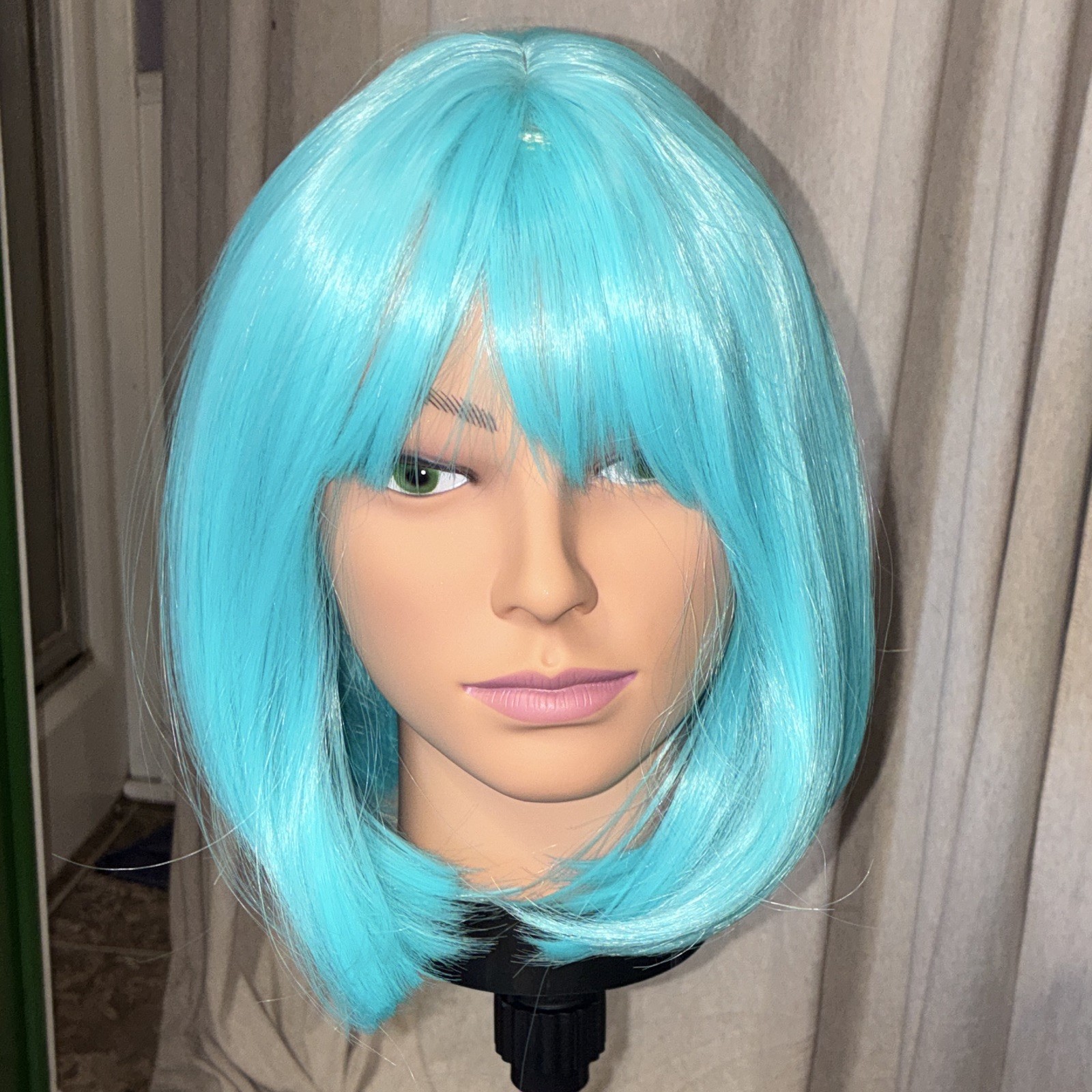 Straight Blue Bob Synthetic Wig Classic Cap Adjustable Strap C-Part One Size