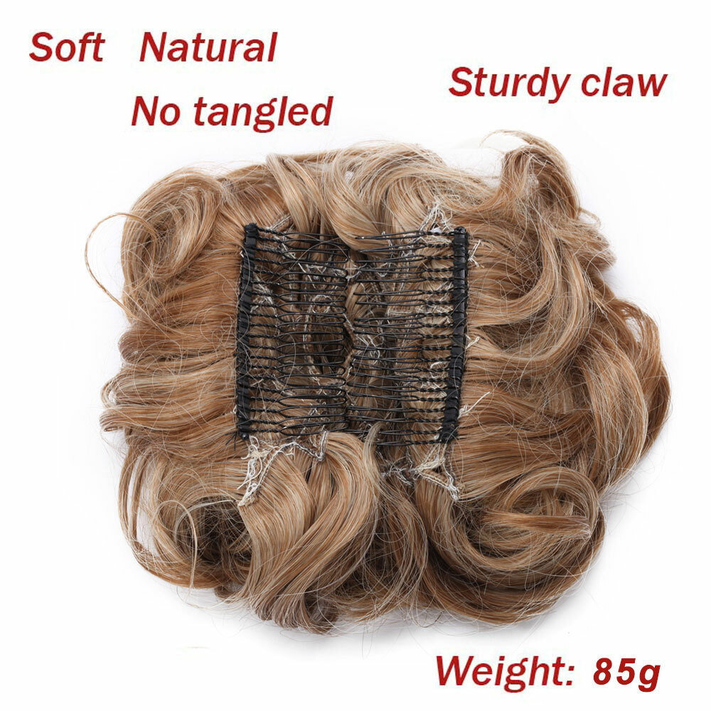 LARGE THICK Curly Natural Chignon Messy Bun Updo Hair Extensions Mix Blonde HYT2