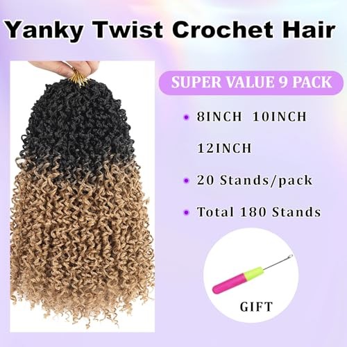 9 packs Yanky Twist Crochet Hair – 8 10 12 Inch (Pack of 9) OT1B/27#