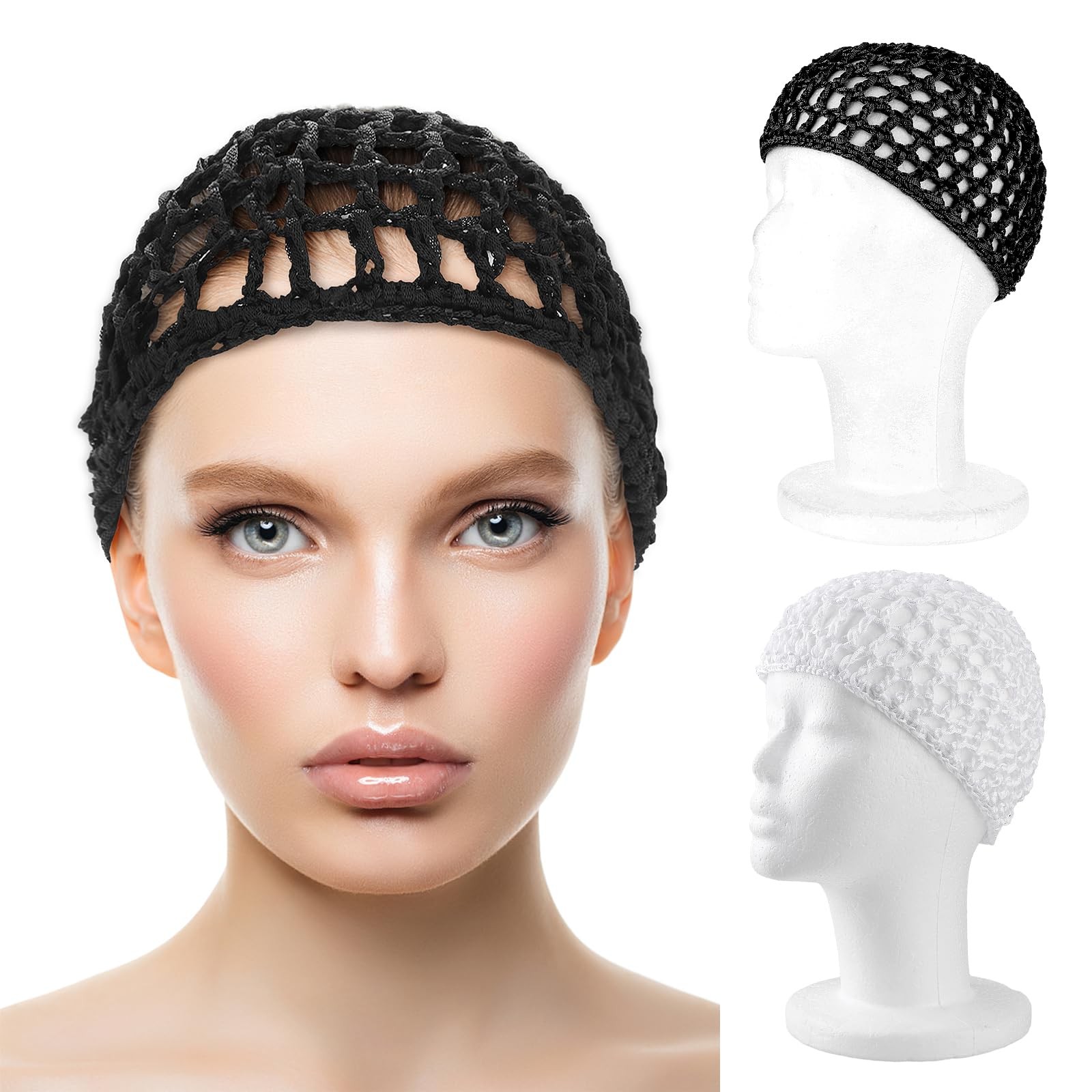 Net Shower Cap 2 PCS Drying Curly Hair Care Spa Hat Wrap Cover Stretchy Knit …