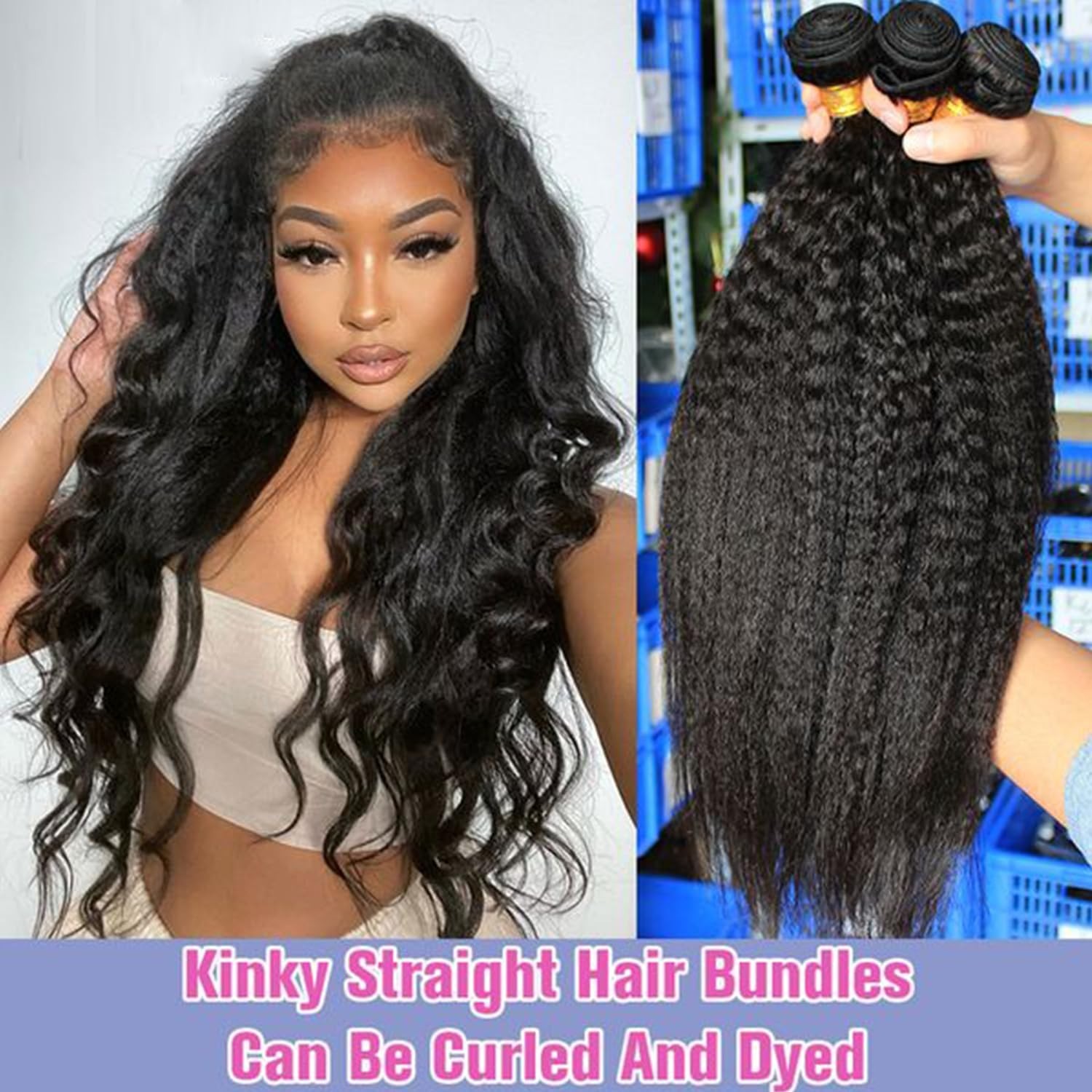 18-22″ Human Hair Kinky Straight 3x Bundles Yaki Straight 12A 100% Unprocessed
