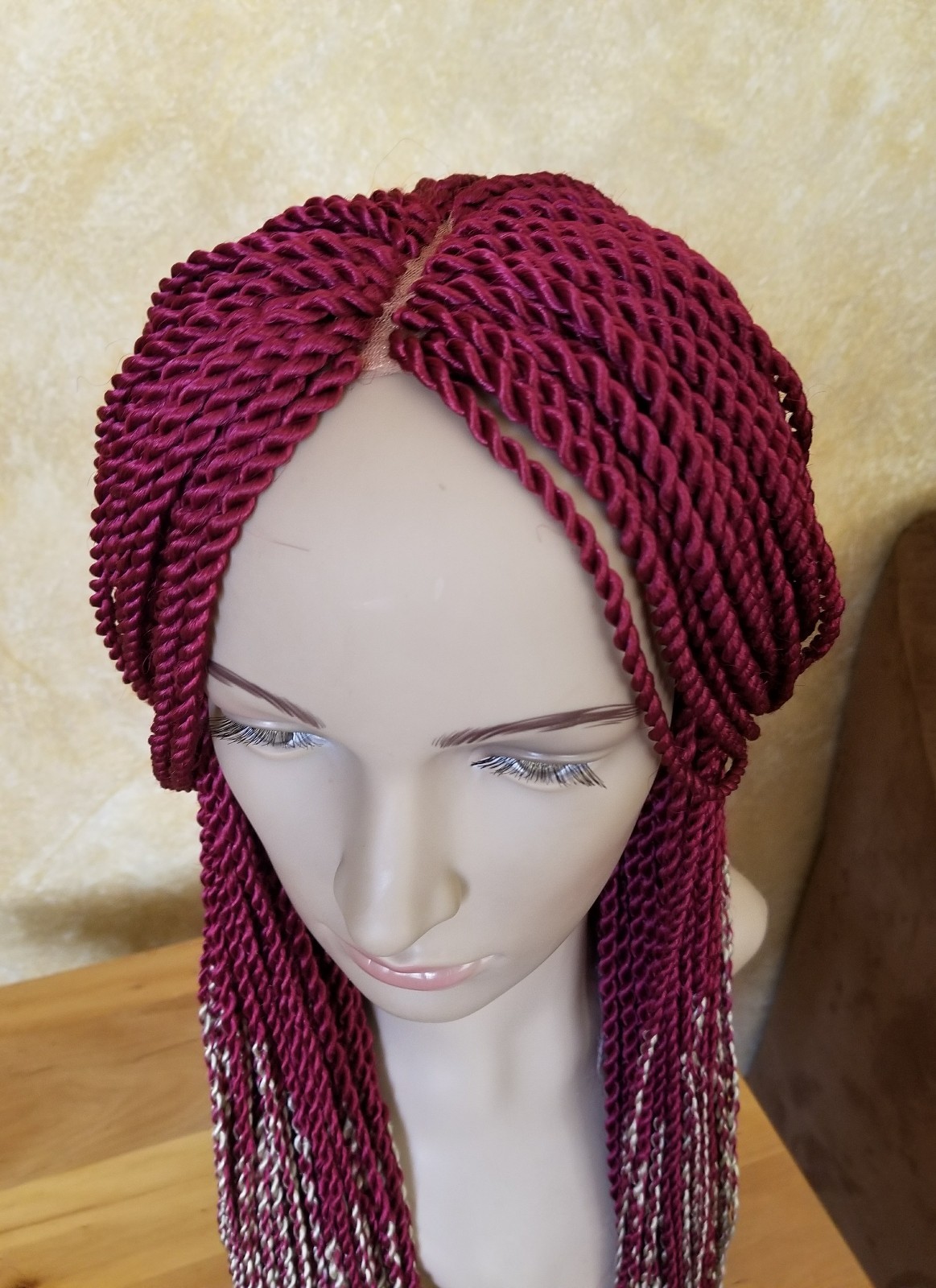 Handmade 22 to 24″ Braid Twist Wig with lace fabric color Red Creme
