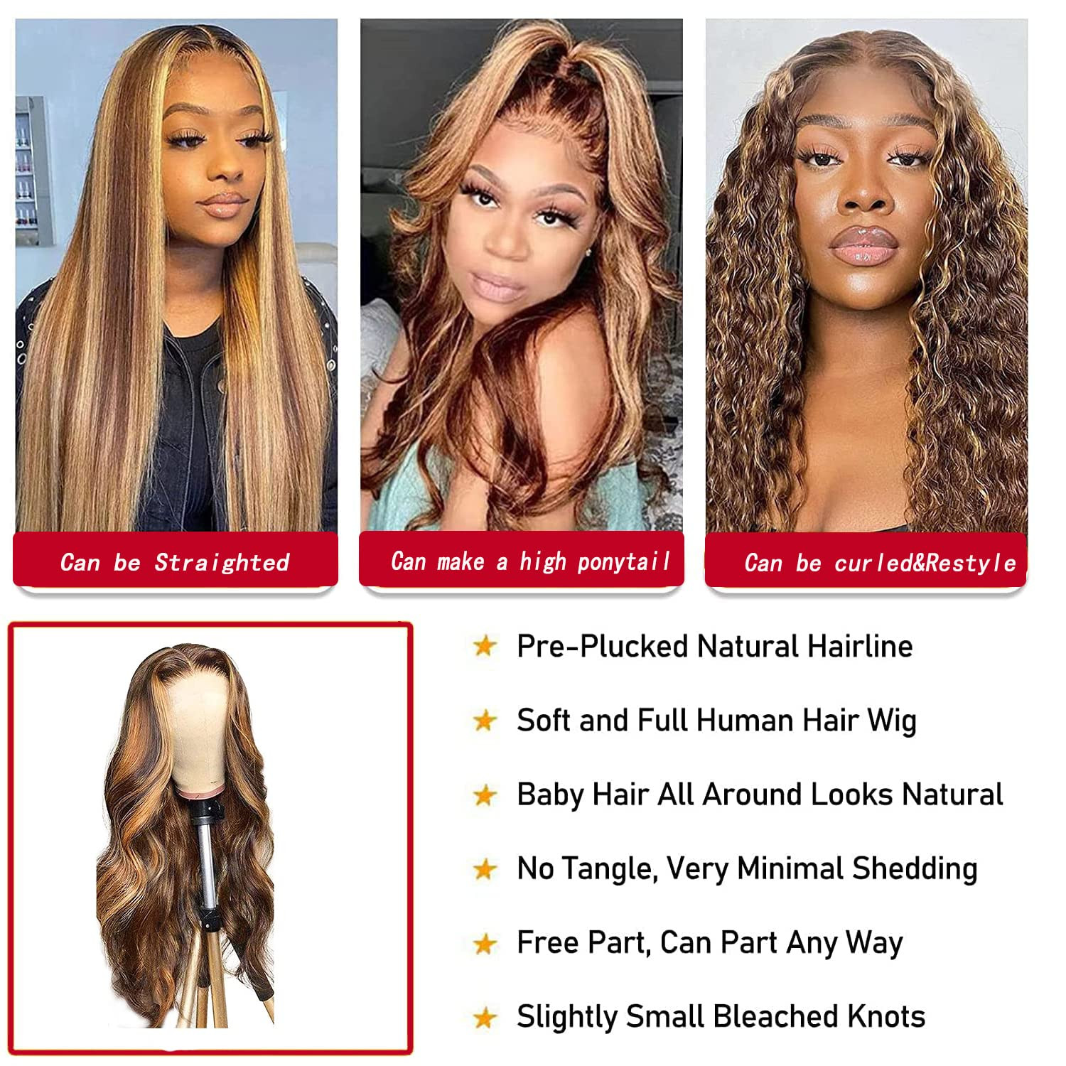 Highlight Ombre 13X4 HD Lace Front Wig Human Hair Pre Plucked Transparent 4/27 H