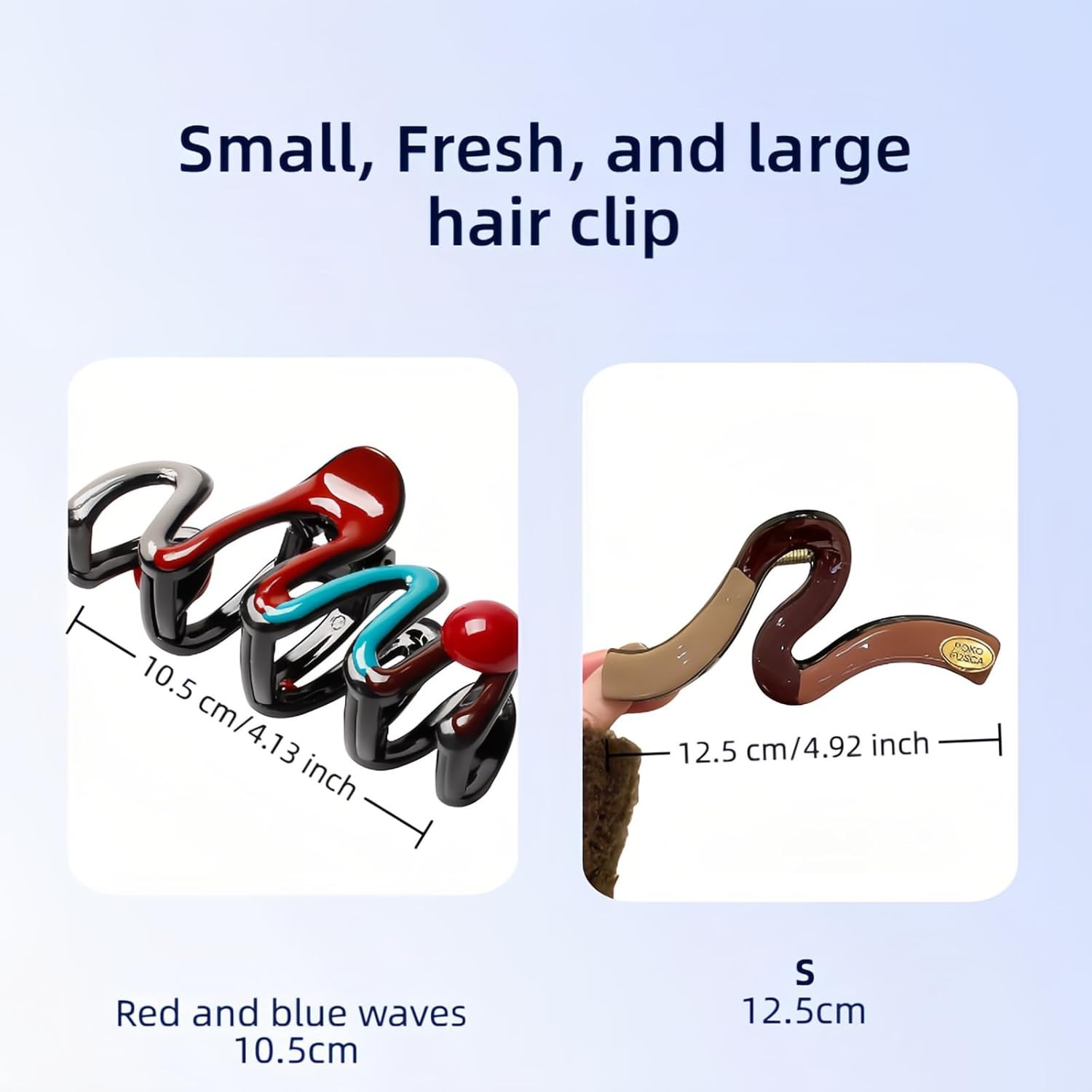 2-in-1 Large Hair Claw Clip for Thick Hair: Red/Blue Wave 10.5cm & S-Shape 12…