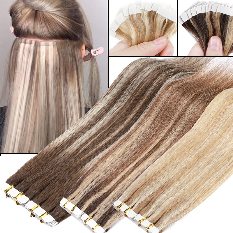 150g+ Thick 100% Real Tape In Human Hair Extensions Skin Weft Hairpiece Ombre US