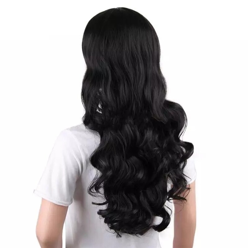 Techtongda Black Long Curls Women Cosplay Costume Party Hair Anime Wigs 80cm