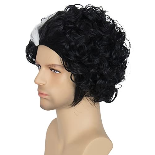 Miss U Hair Short Curly Strands Men Adult Party 21-23 Inch Black with White