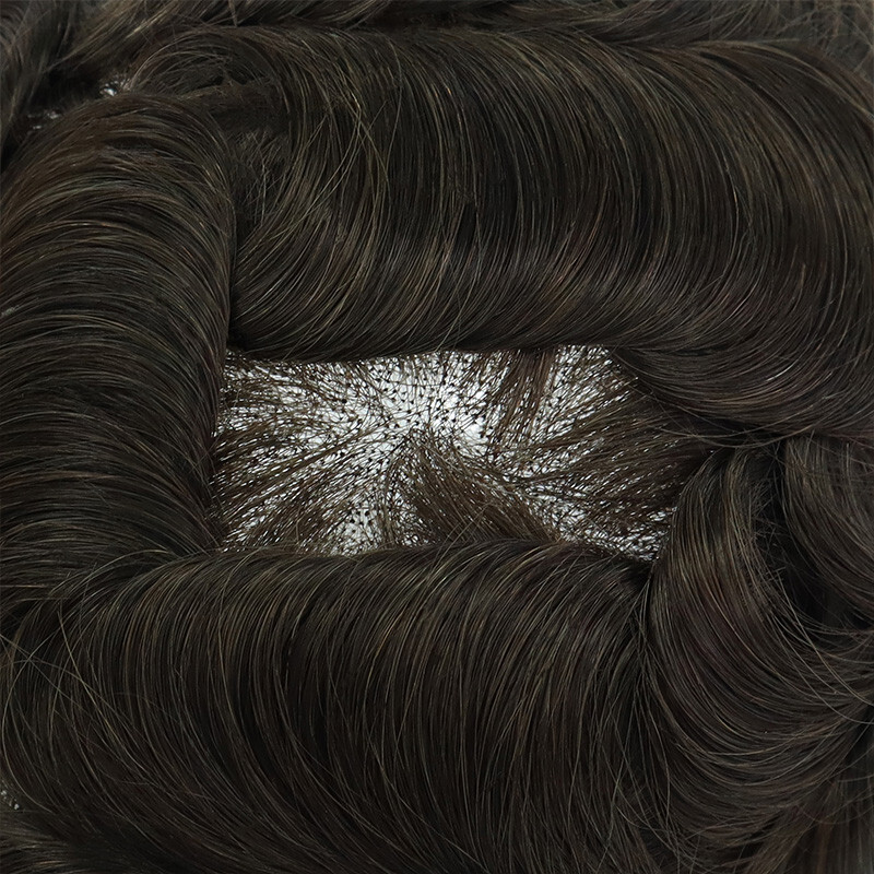 Mens Toupee Human Hair System Full French Lace Hair Replacement Pieces #4