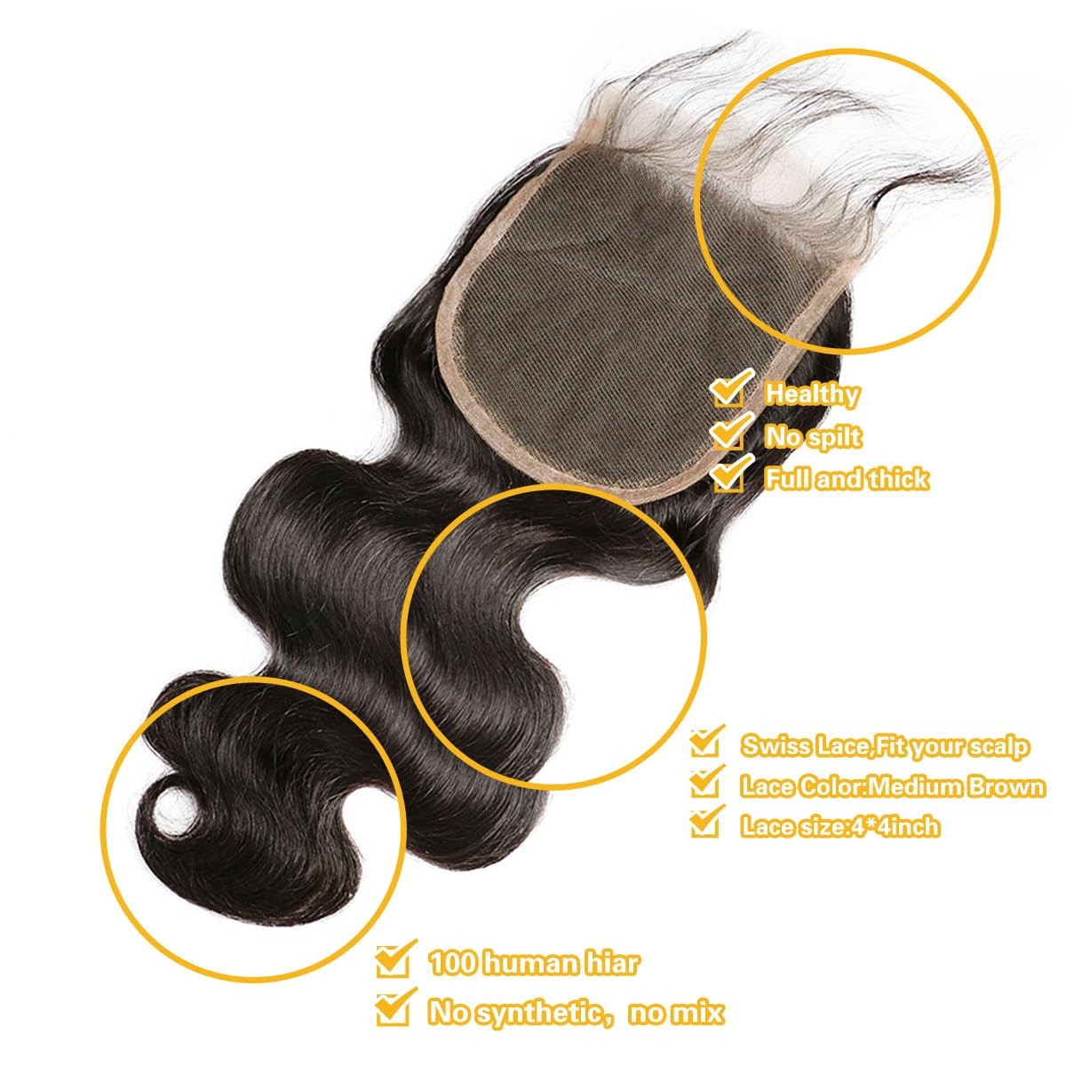 4×4 Lace Closure Body Wave Lace Front Human Hair 18 Inch Ear to Ear HD Fronta…