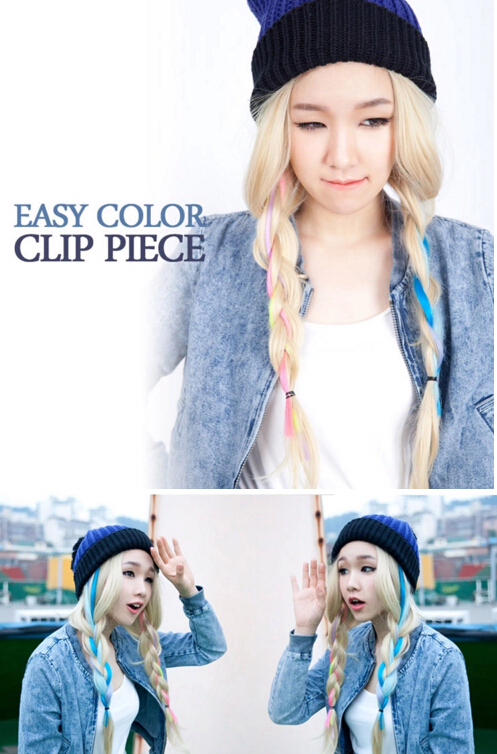 21″ Neon Color Clip-on Hair Extensions Rainbow Party Cosplay Anime Halloween