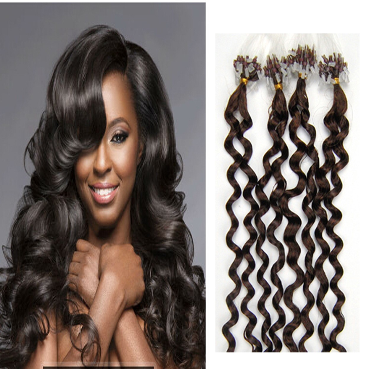 Micro Beads Loop Ring Link Real Human Hair Extensions Water Curly 20inch 100S50g