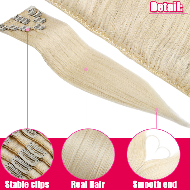 AAA+ 8pcs 16″ 18″ 20″ 22″ 24″ Clip In Real Remy Human Hair Extensions Full Head