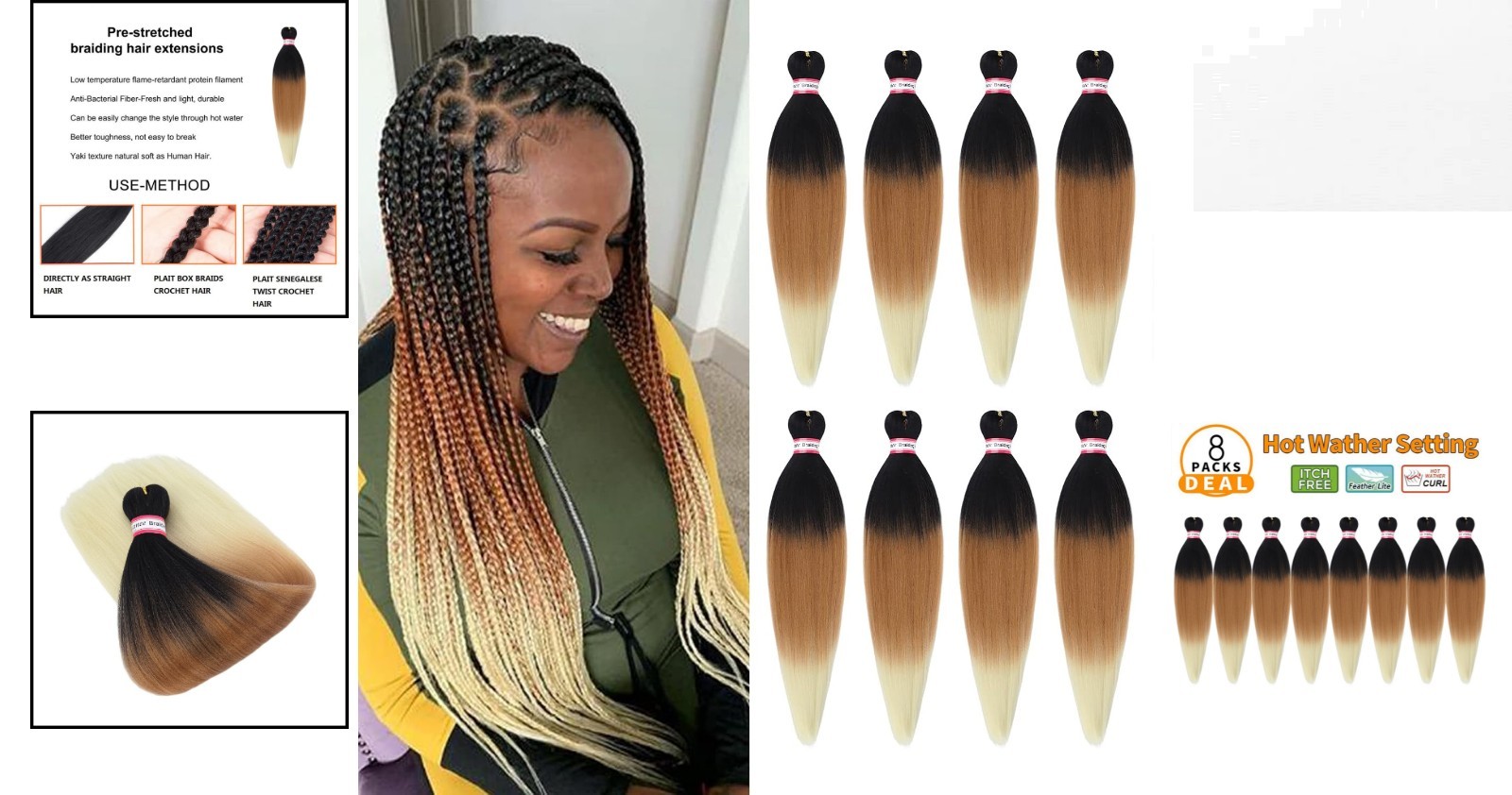20 Inch Easy Twist Ombre Braiding Hair – 8 Packs of Soft, Manageable Synthetic