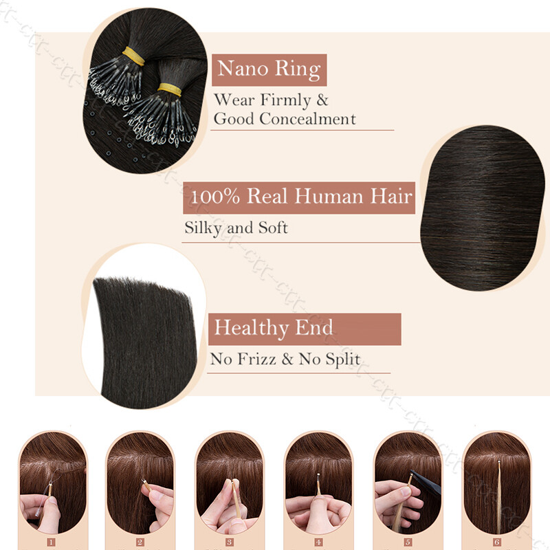 300PCS THICK 100% Remy Human Hair Extensions Nano Ring Micro Loop Beads Tip Hair
