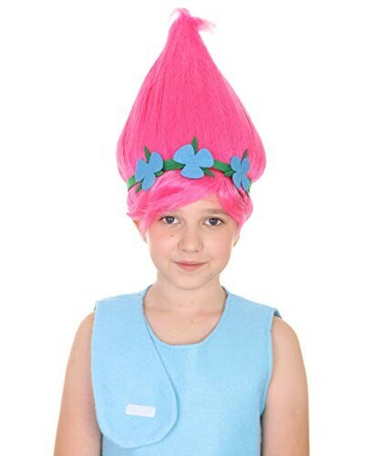 Princess Premium Troll Pointy Wig with Felt Flower Crown for Halloween Cosplay