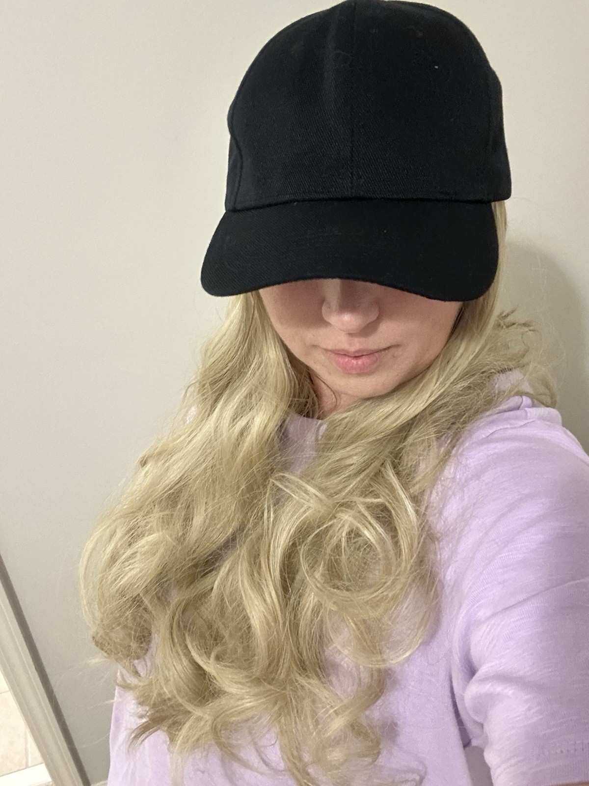 Baseball Hat Wig, attached 24” Adjustable Black Cap with Long Wavy Synthetic