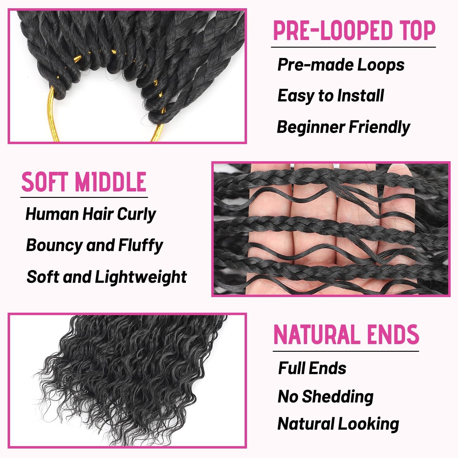 Boho Crochet Braids Human Hair 14 Inch Pre looped Goddess Box Crochet Hair with
