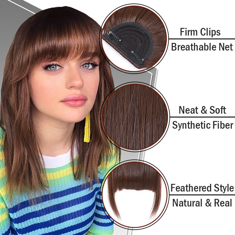 US Neat Fringe Bangs Hairpiece Clip in Short Real Natural False Hair Extensions