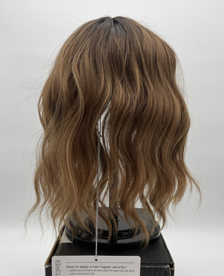 Brown Dark Roots Short Wavy 10in Women Premium Hair Topper