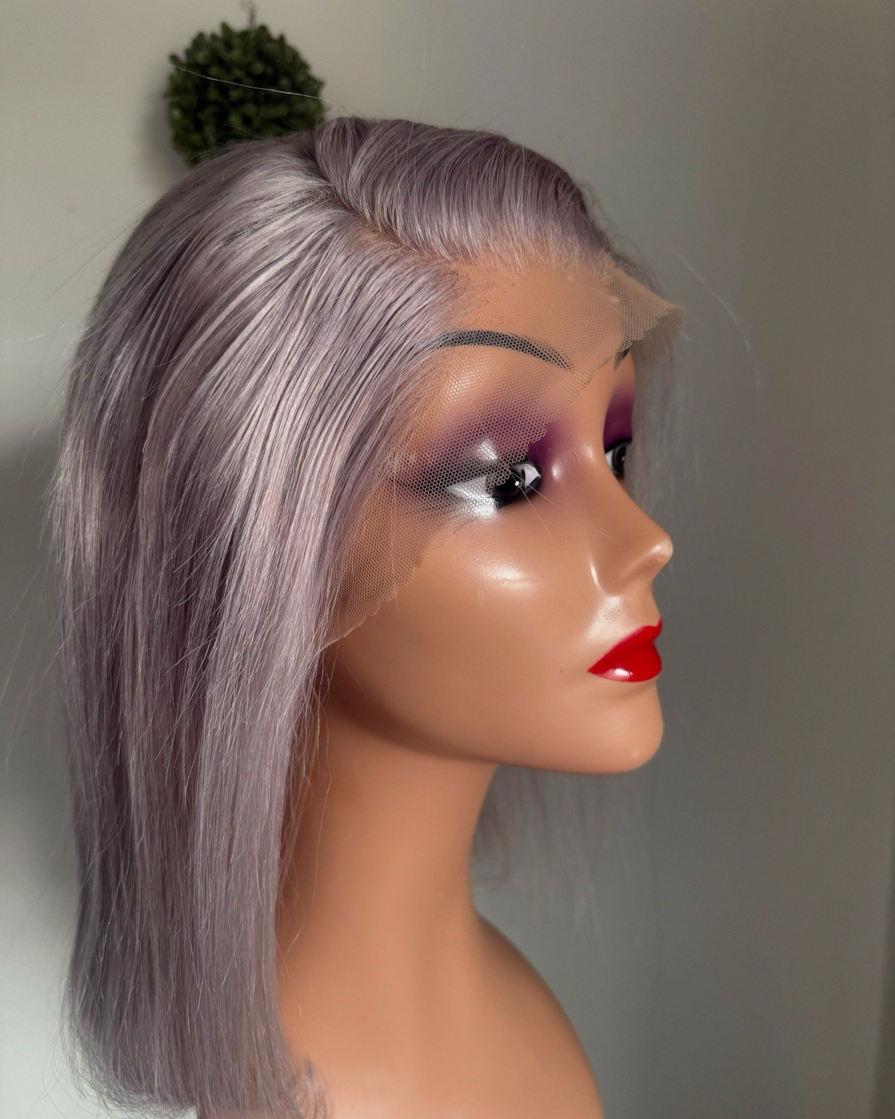 Lace Front Straight Bob Wig /Gray human hair Side Part Glue 12”