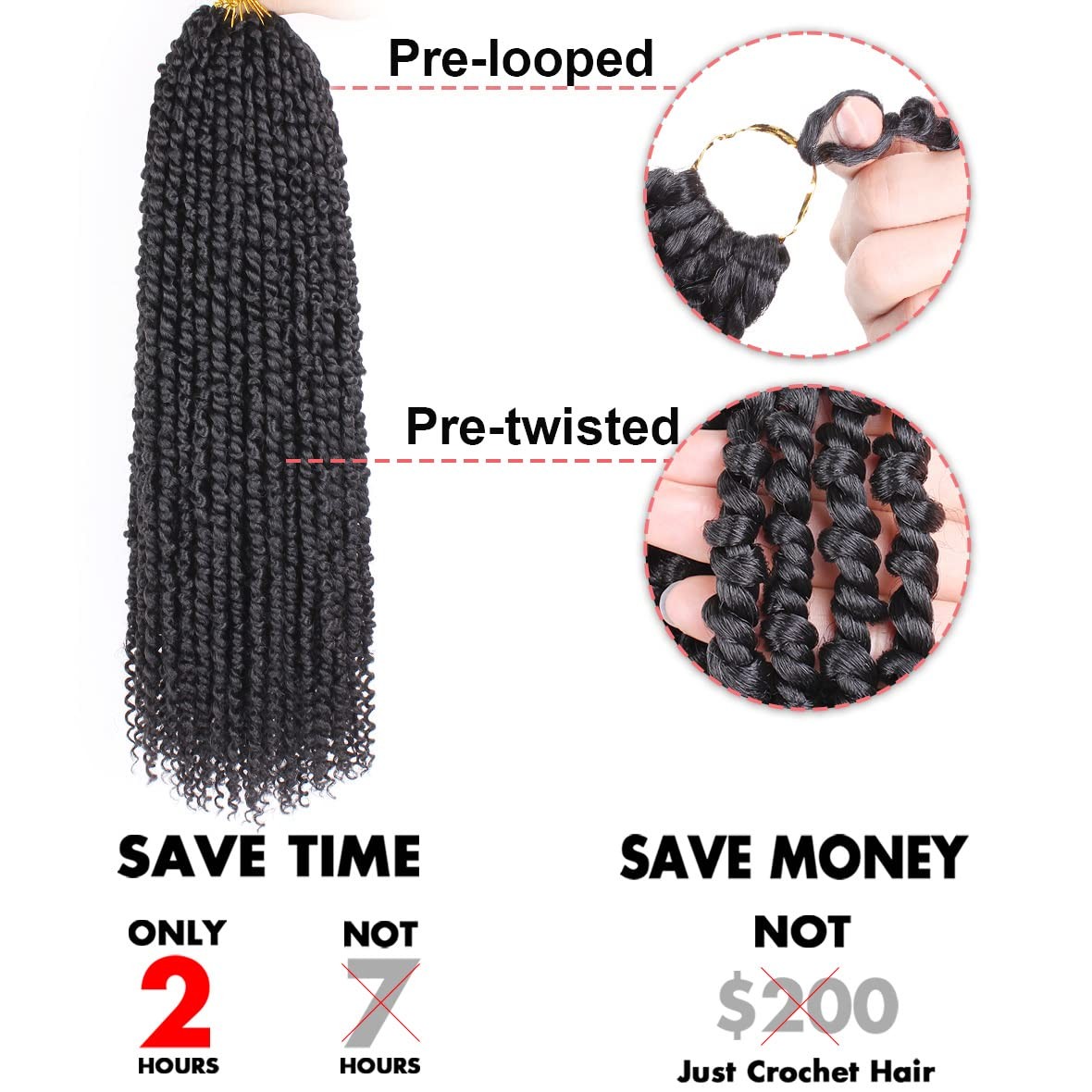 Leeven 8 Packs Pre-Twisted Passion Twists Synthetic Crochet Hair Extensions 12