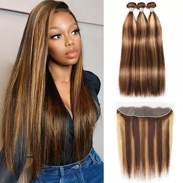 12A BRAZILIAN VIRGIN HUMAN HAIR PIANO 4/27 22+24+26&20 FRONTAL13X4 390g STRAIGHT