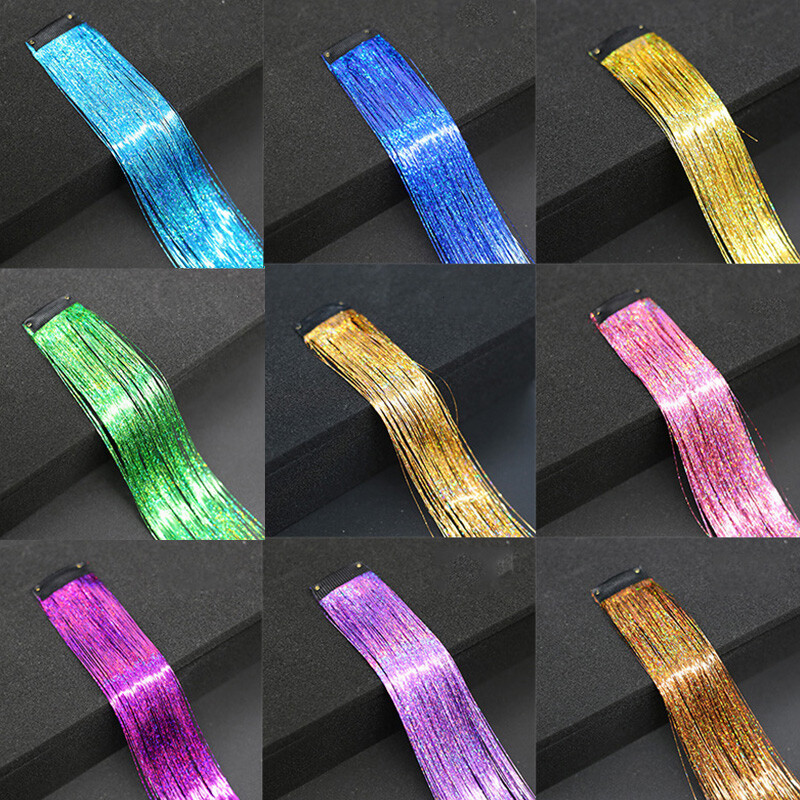 Sparkle Hair Tinsel Holographic Glitter Extensions Highlights False Hairstyling