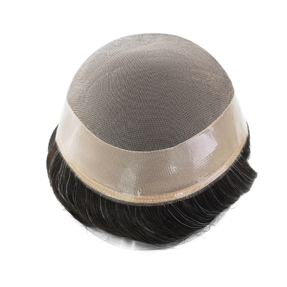 Mens Toupee Fine Mono Hair Replacement System Poly Skin Grey Hairpiece 8×10