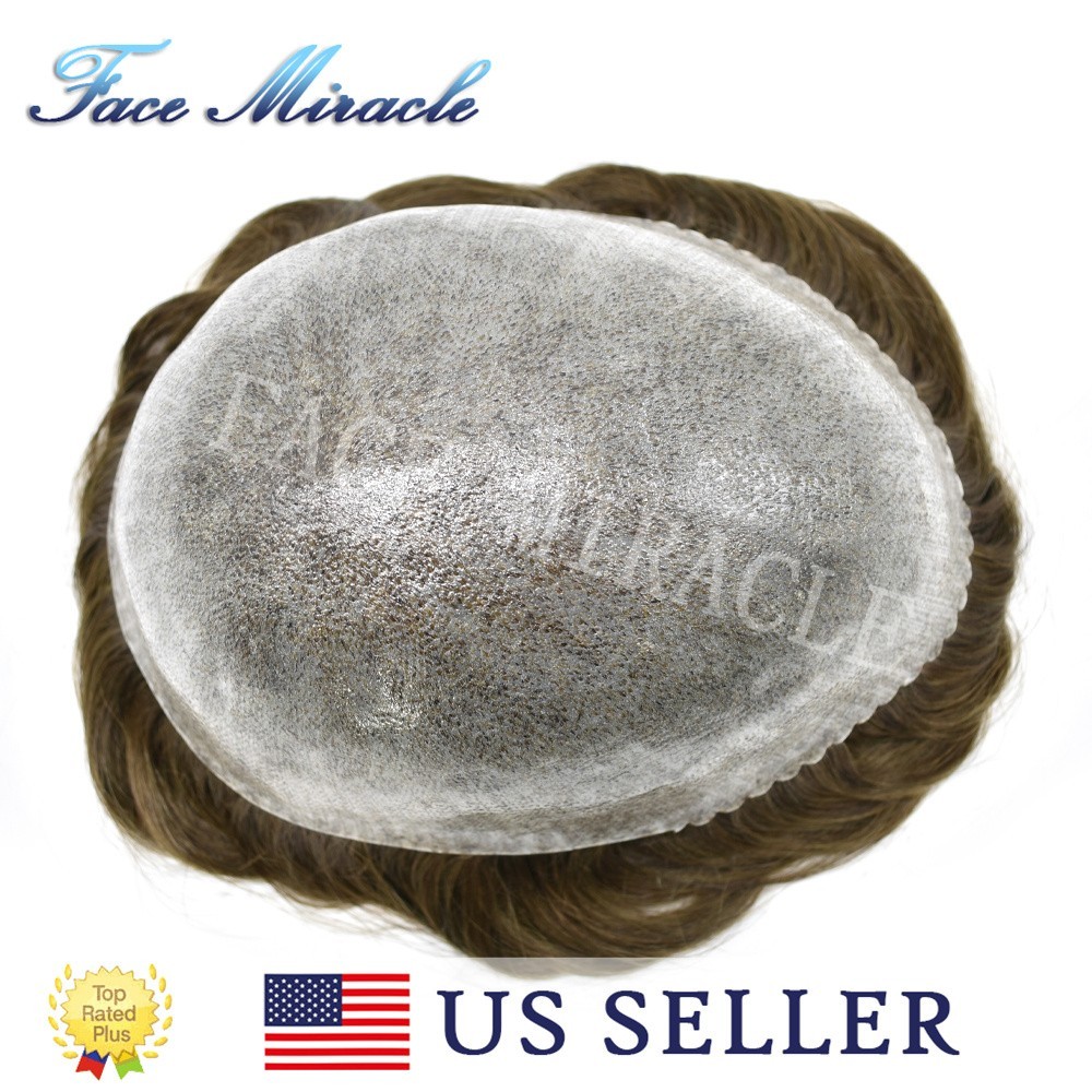 Mens Toupee 7″X9″ Full Poly Toupee for Men Human Hair Pieces PU Injected Man Wig