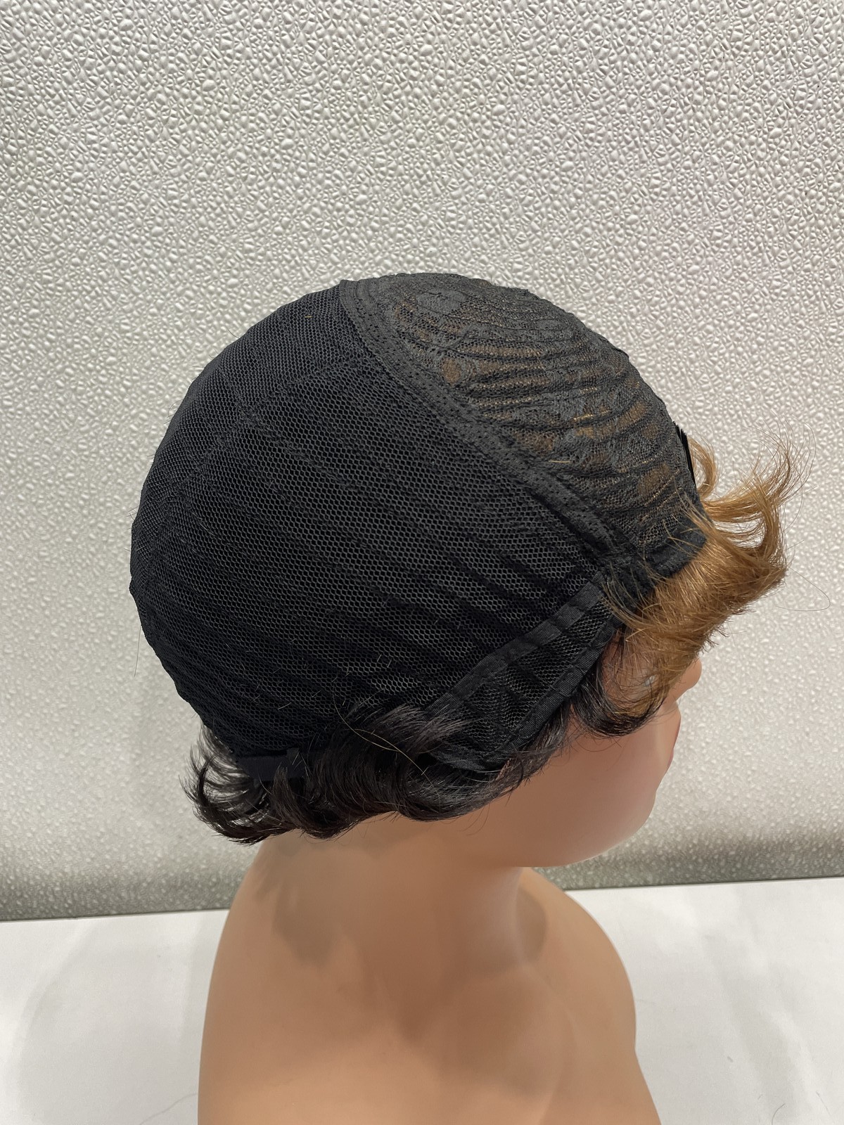 Yjoqokoa Black & Brown Pixie Cut Human Hair Blend Glueless Wig