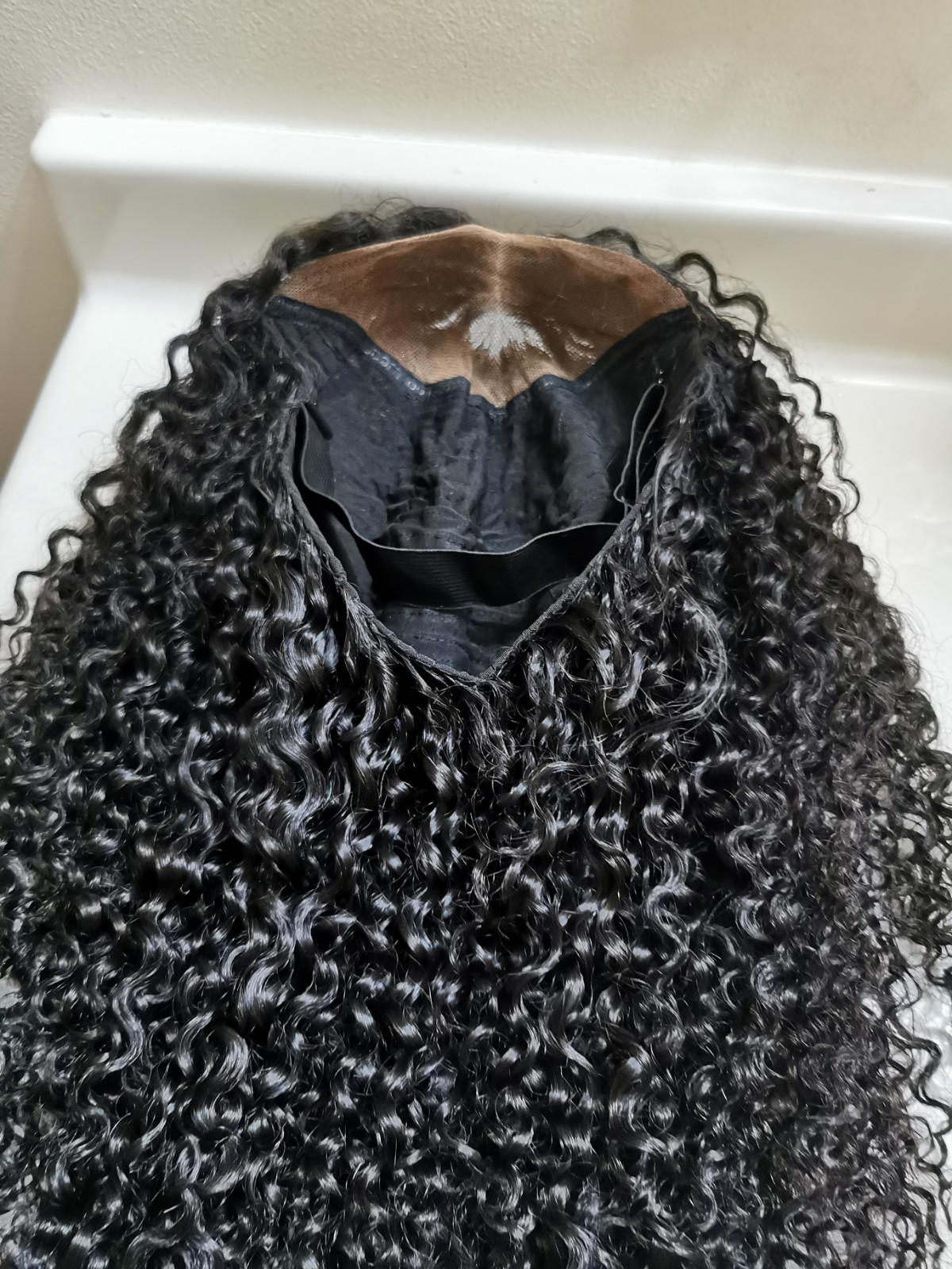 High Quality Natural Black Kinky Curly Human Hair Glueless Lace Closure Wig 24″