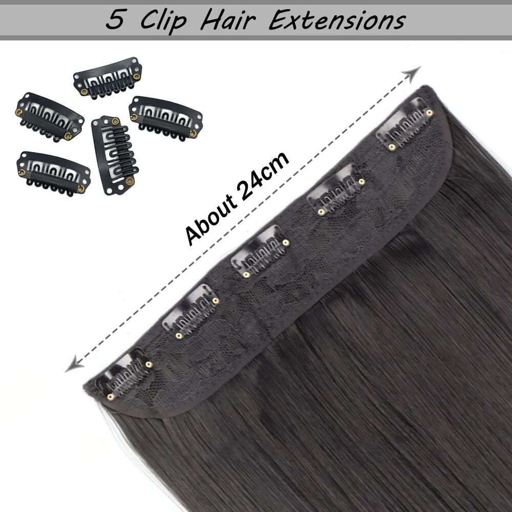 Synthetic 5 Clip In Hair Extension Long Straight Hairstyle Hairpiece Black Brown