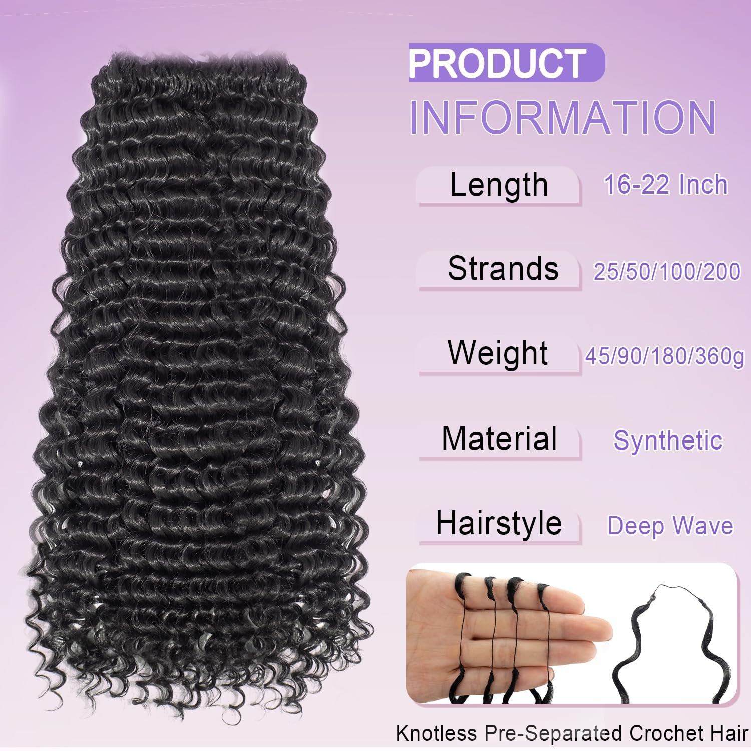 Deep Wave Feather Crochet Hair, 100 Strands Miracle Knots Hair Curly Crochet Hai