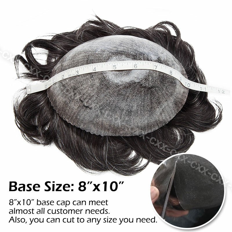 Mens Hair Replacement System Full Lace Poly Thin Skin Toupee Human Hair Piece PU