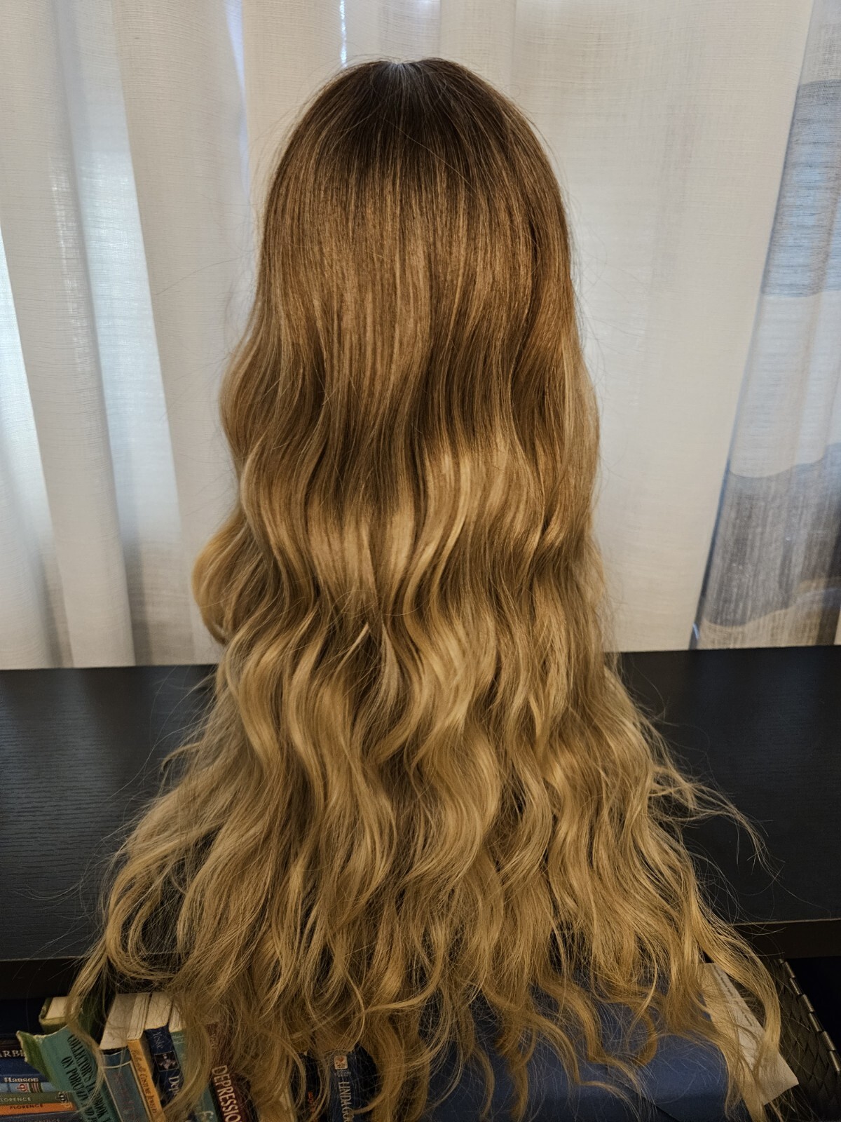 28″ New LONG BLONDE WIG WITH BANGS DARKER ROOTS LONG Wavy HAIR WIG