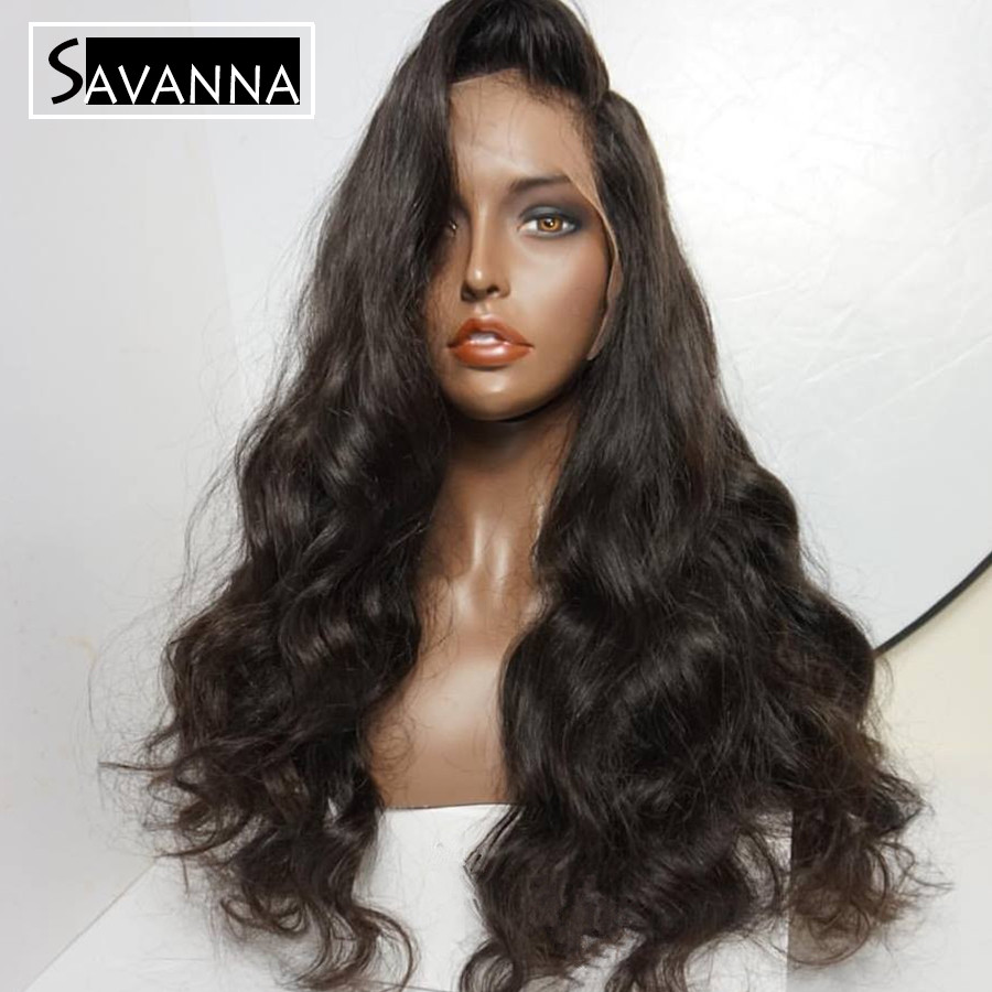 Long Wave Synthetic Lace Front Wigs Natural Black Color Pre Plucked Baby Hair