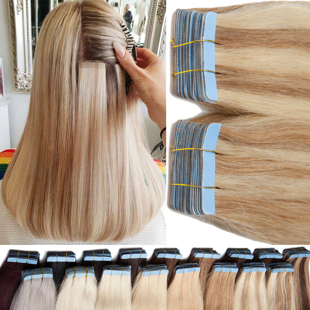 Tape in Hair Extensions Human Hair Seamless Skin Weft Remy Hair Highlight Blonde
