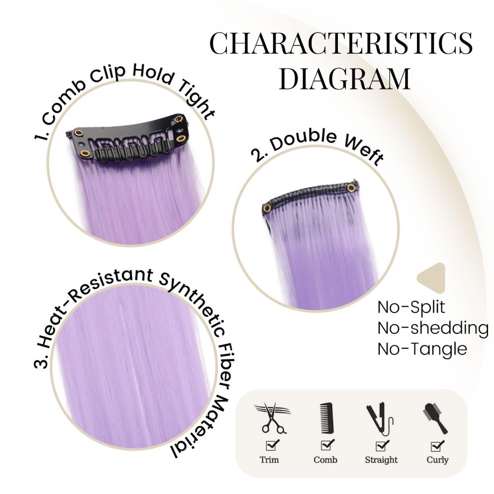 Light Purple Clip in Hair Extensions 10 Pcs 22 Inch Straight Synthetic