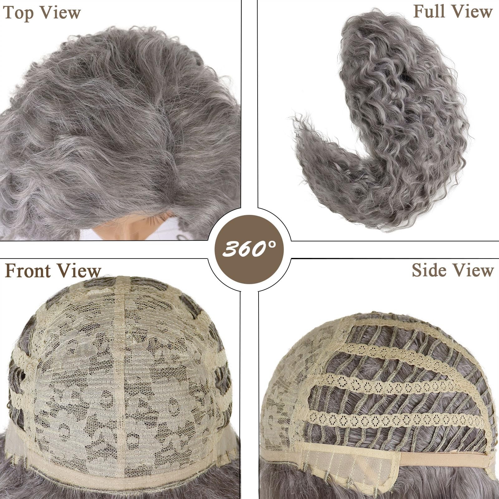 28 inches Long Grey Cosplay Wig – Natural Wavy Fluffy Curly Hair Synthetic Fi…