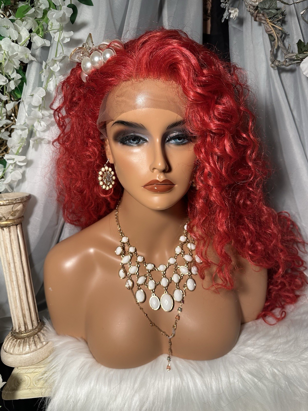 WOW!! 26”BRIGHT RED ORANGE CURLY BEAUTY, WHOLE LACE TOP W/FREE PARTING, 💕