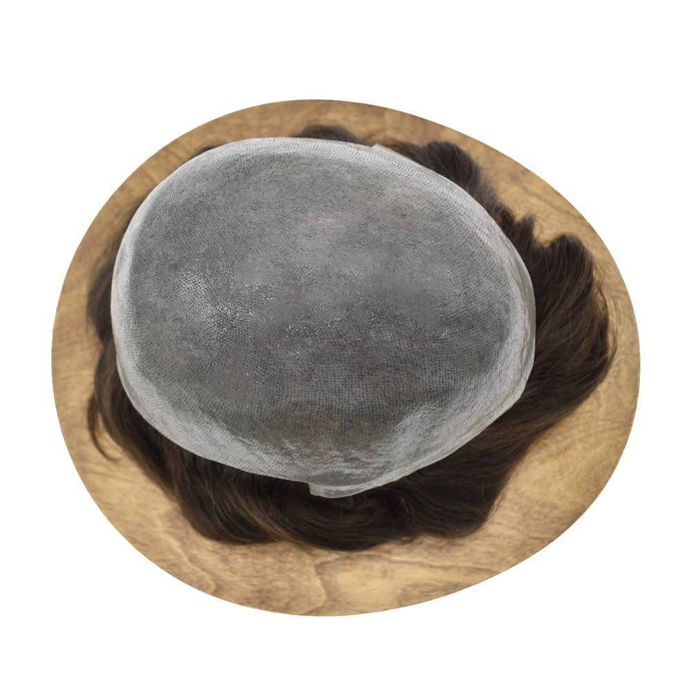 Ultra Thin Skin Hairpiece Invisible Poly PU Mens Toupee Hair Replacement 0.04mm
