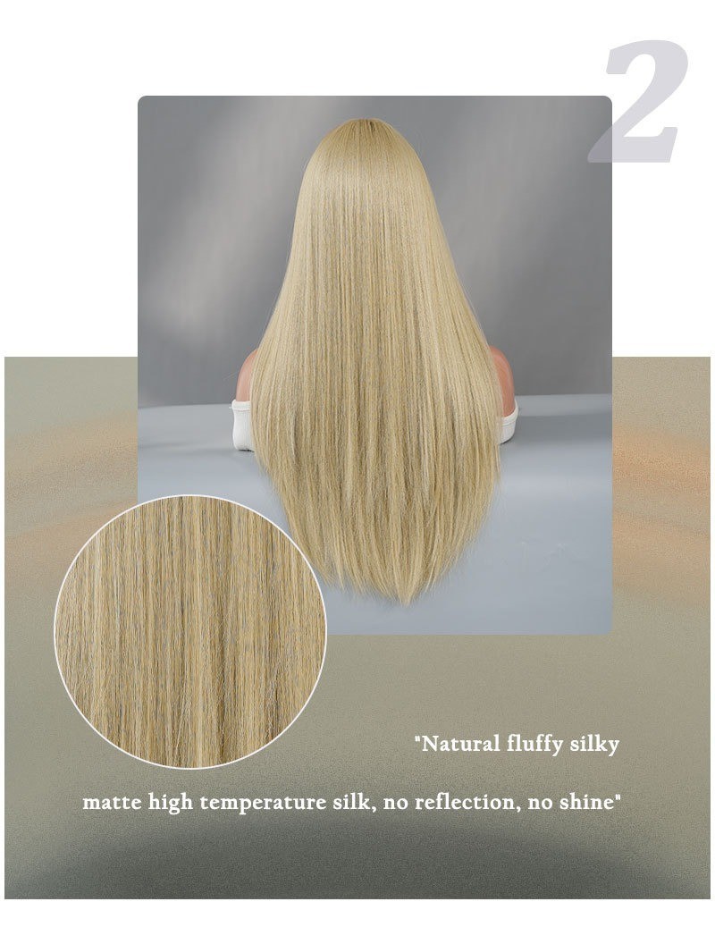 Grey Blonde Wig Long Straight Hair Daily Synthetic Fur Fake Hair Full Head Cover