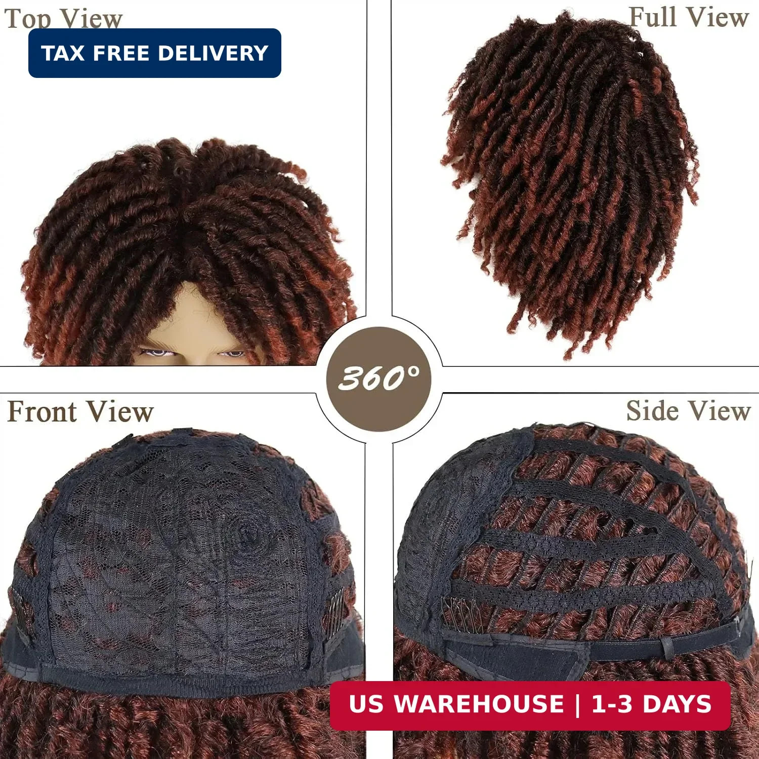 GNIMEGIL Short Fake Dreads Wigs for Men Dreadlock Wig Ombre Auburn Crochet Twist