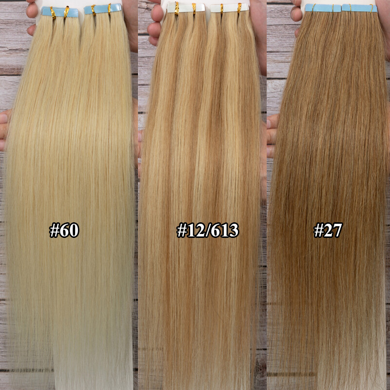 Tape In 100% Real Human Hair Extensions Russian Skin Weft Blonde 18″-24″ Long US