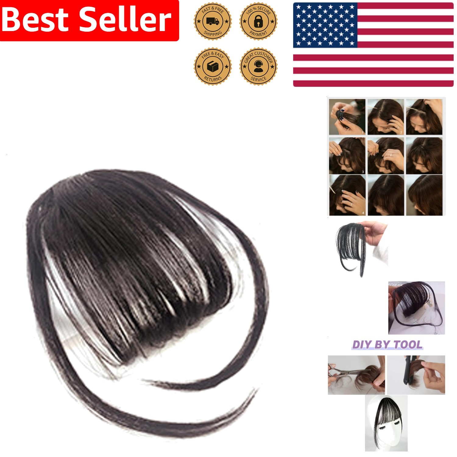 Wispy Bangs Dark Brown Clip-on Air Fringe, Realistic Fiber Hair Extension Ladies