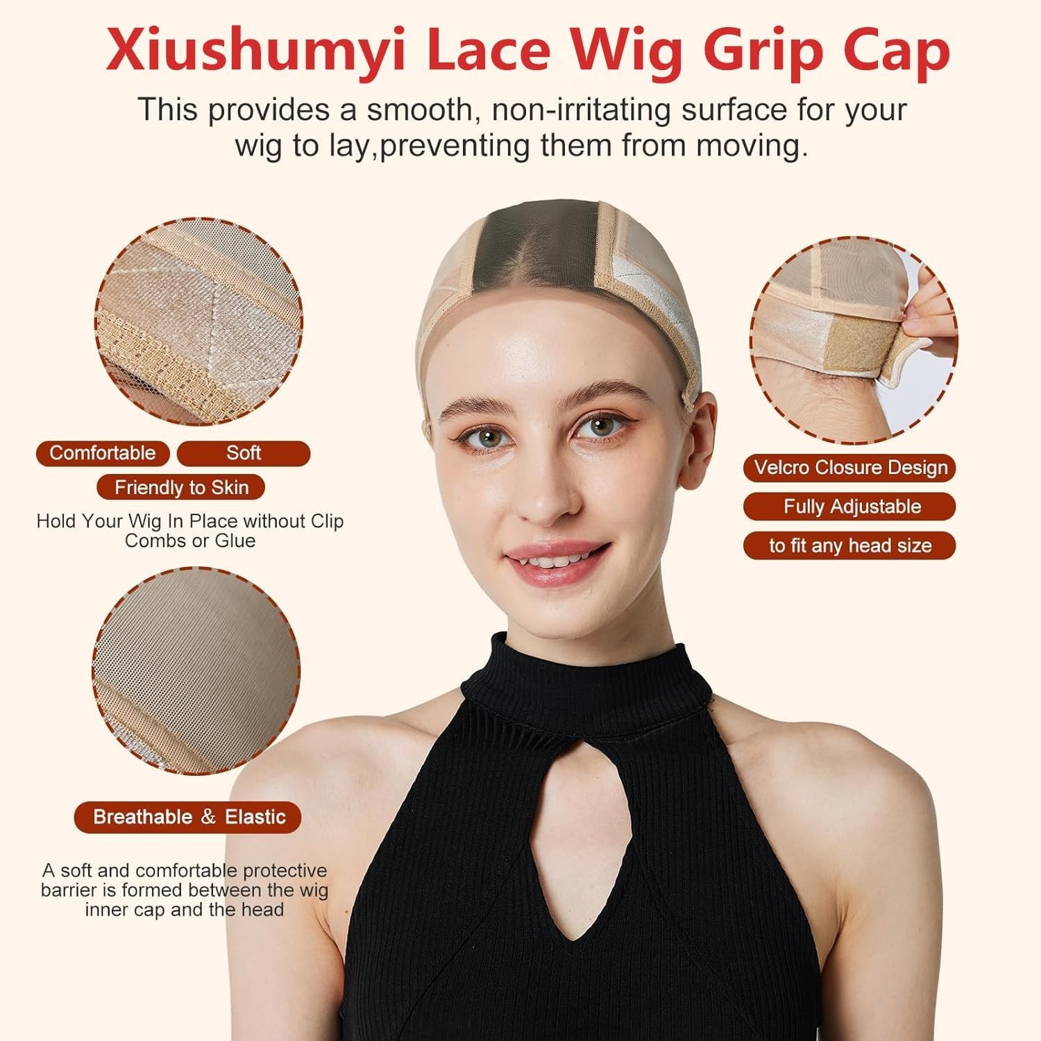 Lace Wig Cap Xiushumyi Adjustable Non Slip Nude