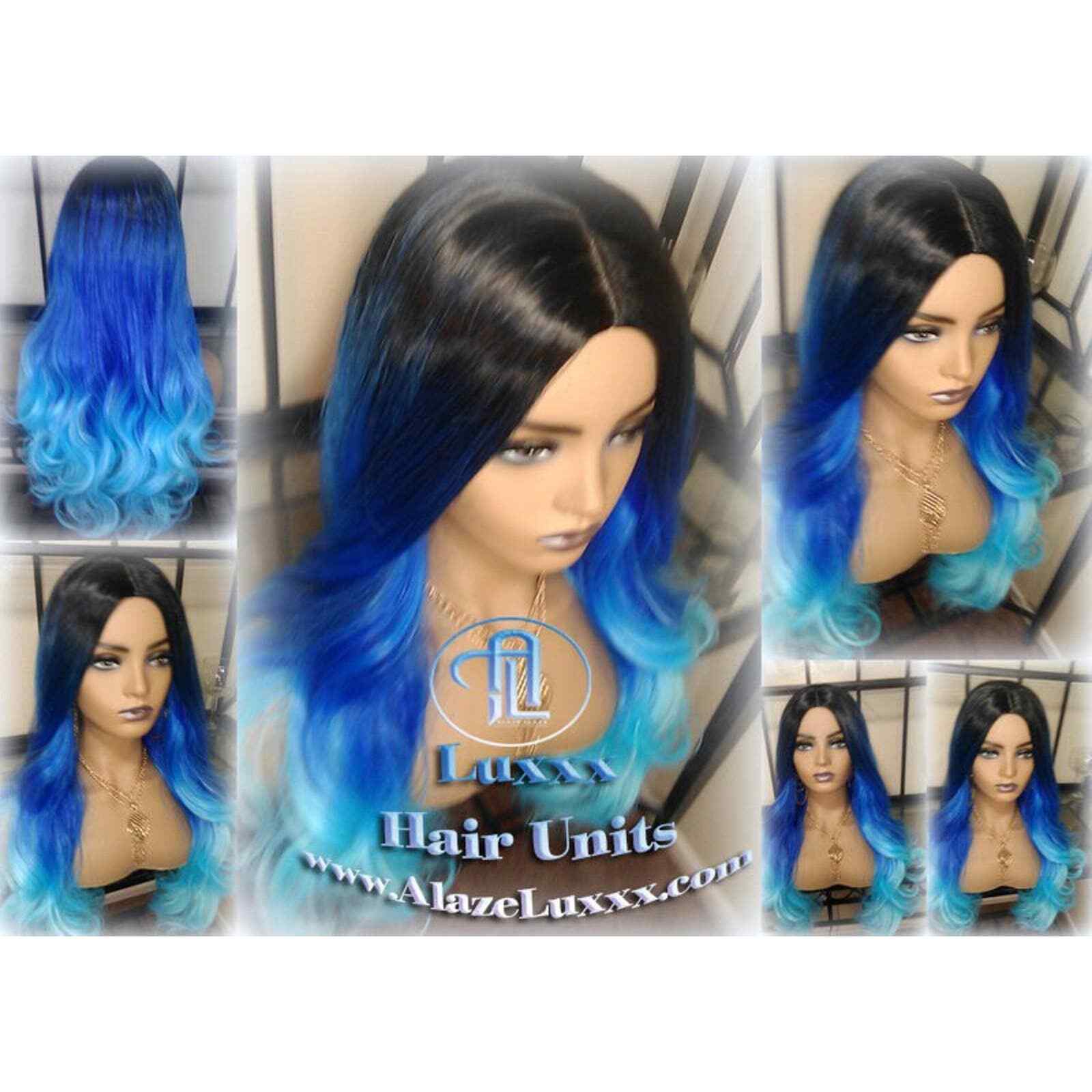 Blue Ombre Gradient Human Hair Wig Weave Mermaid bohemian Goddess