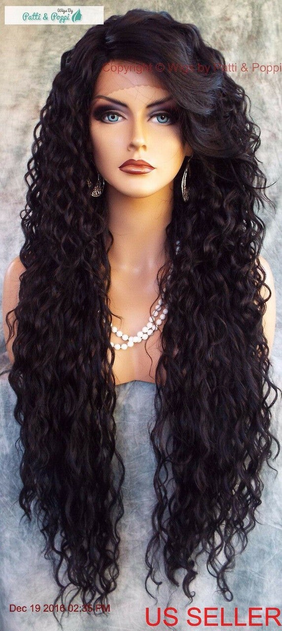 36″ X-LONG LACE FRONT DEEP C-PART HIGH HEAT SAFE WIG COLOR #1B SEXY 1127