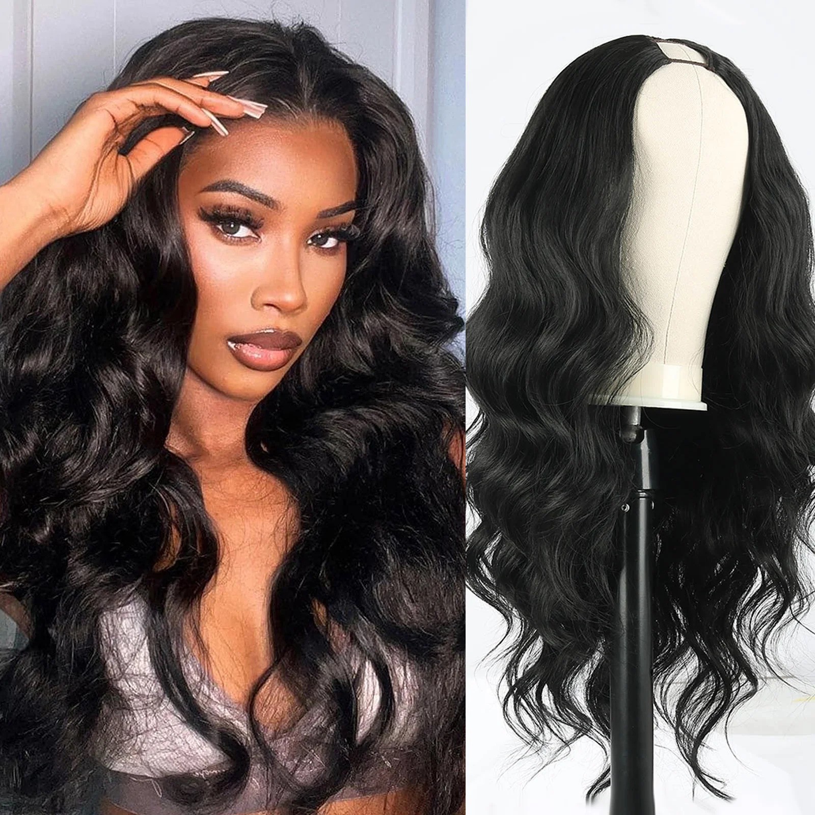 U Part V Part Body Wave Human Hair Wig 200 Density 26 Inch Brazilian Wig